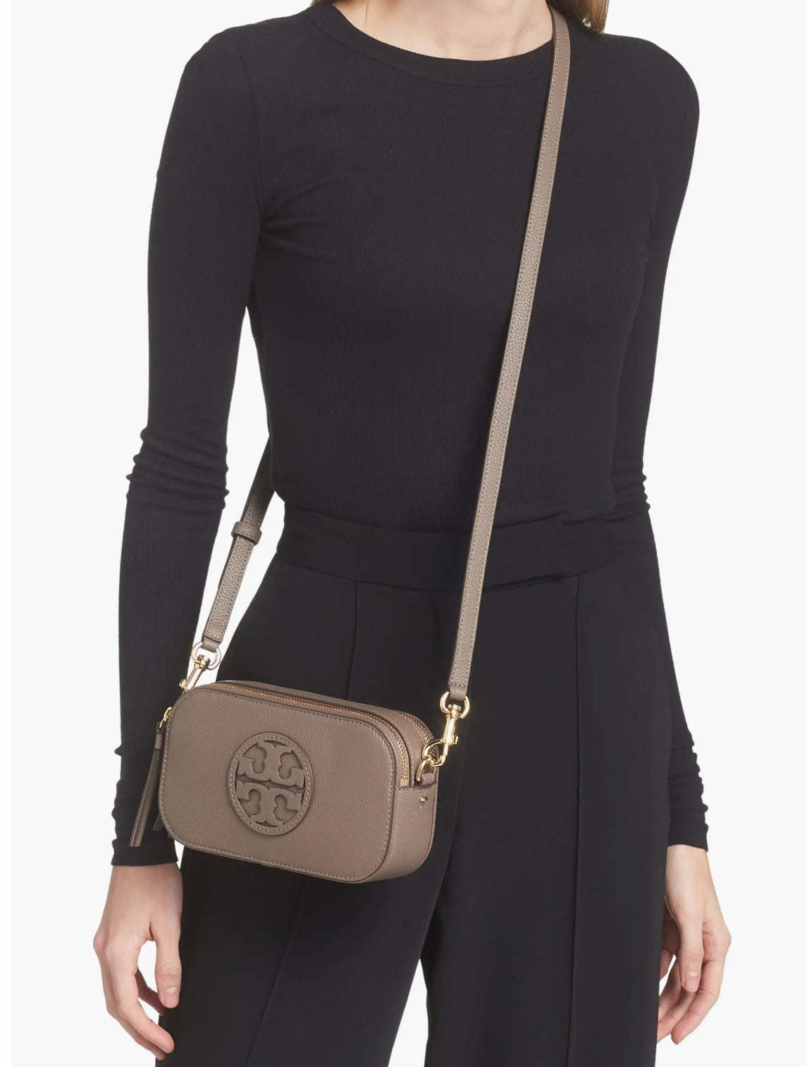 Tory Burch Mini Miller Taupe Crossbody Bag