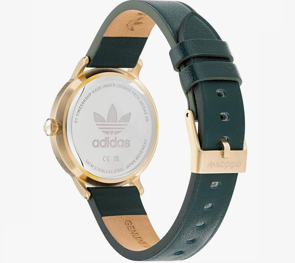 adidas White Dial Watch With Green Eco-Leather Strap