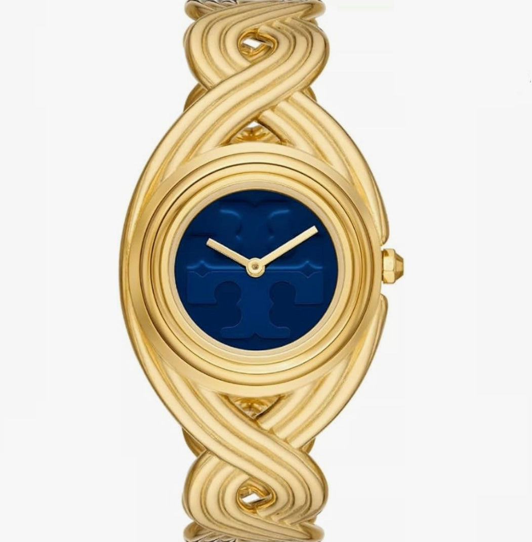 Tory Burch The Miller Braided Gold-Tone Watch With Blue Dial