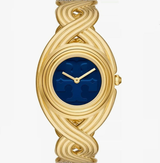 Tory Burch The Miller Braided Gold-Tone Watch With Blue Dial