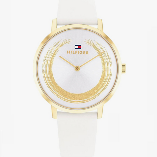 Tommy Hilfiger Leather Watch - Gold Circular Artistic Touch on Dial