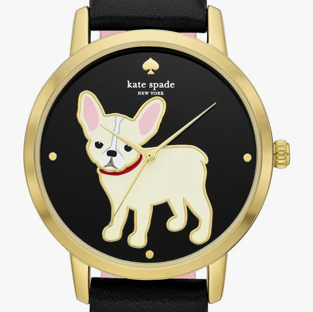 Kate Spade New York Black Leather Metro Watch With Cute and Stylish Head Tilting Dog