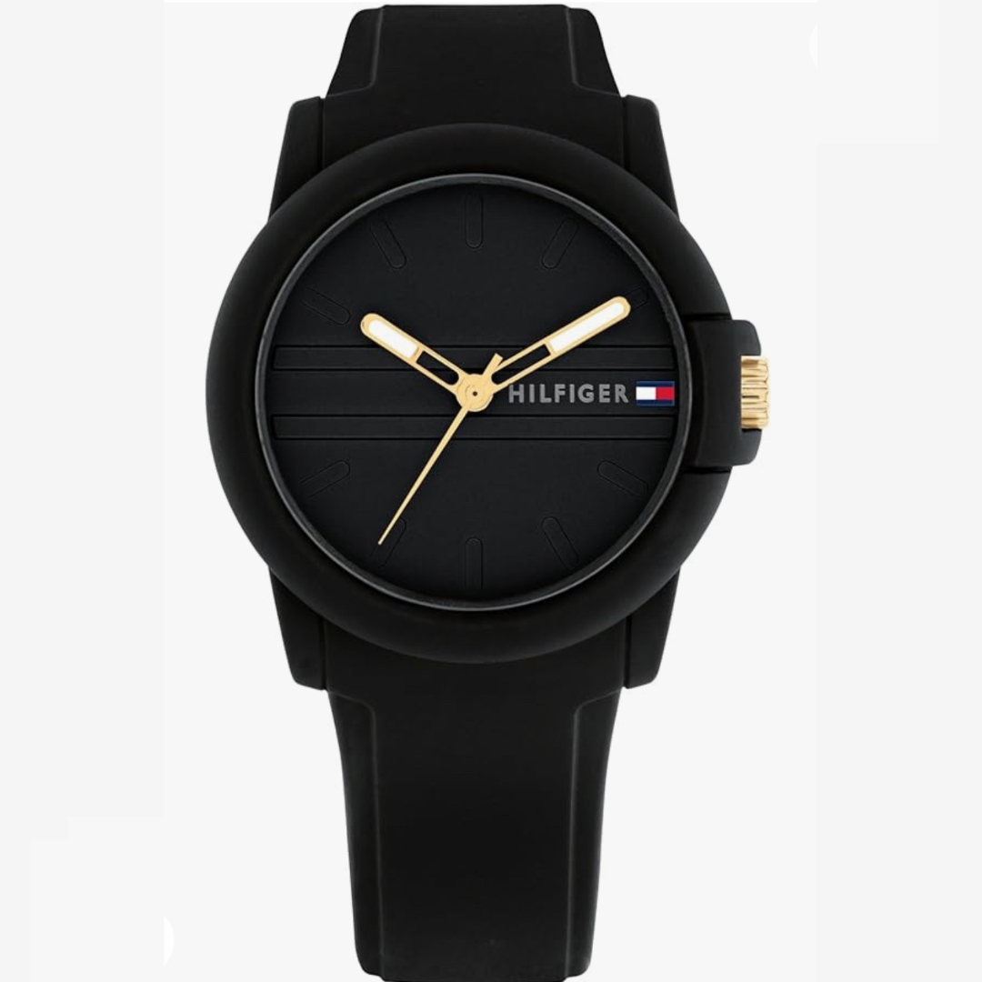 Tommy Hilfiger Black Sport Watch With Silicone Strap