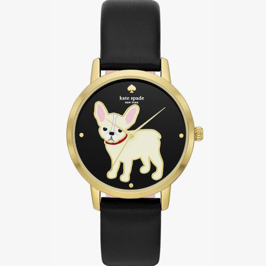 Kate Spade New York Black Leather Metro Watch With Cute and Stylish Head Tilting Dog