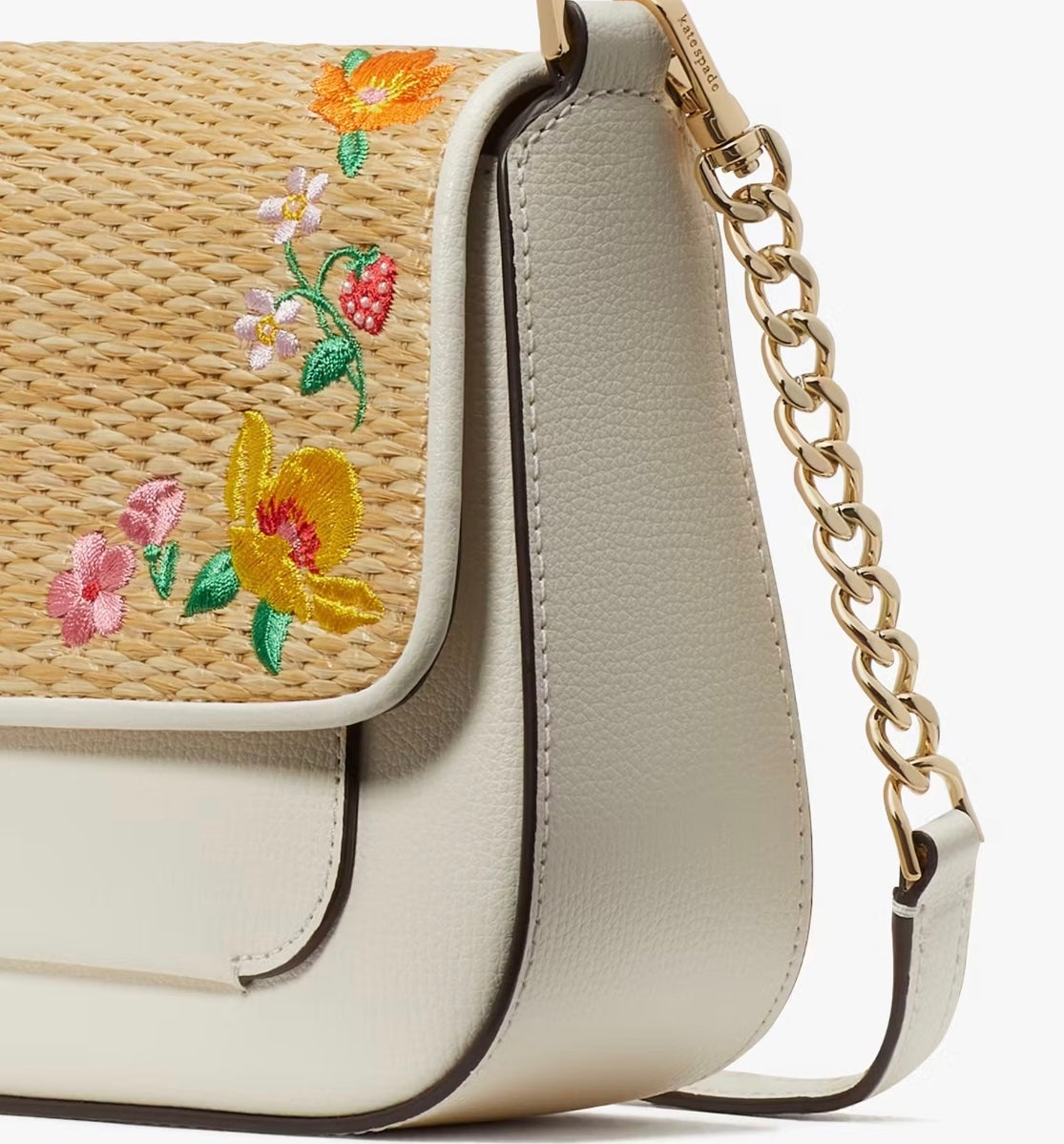 Kate Spade New York Phoebe Embroidered Straw Flap Crossbody