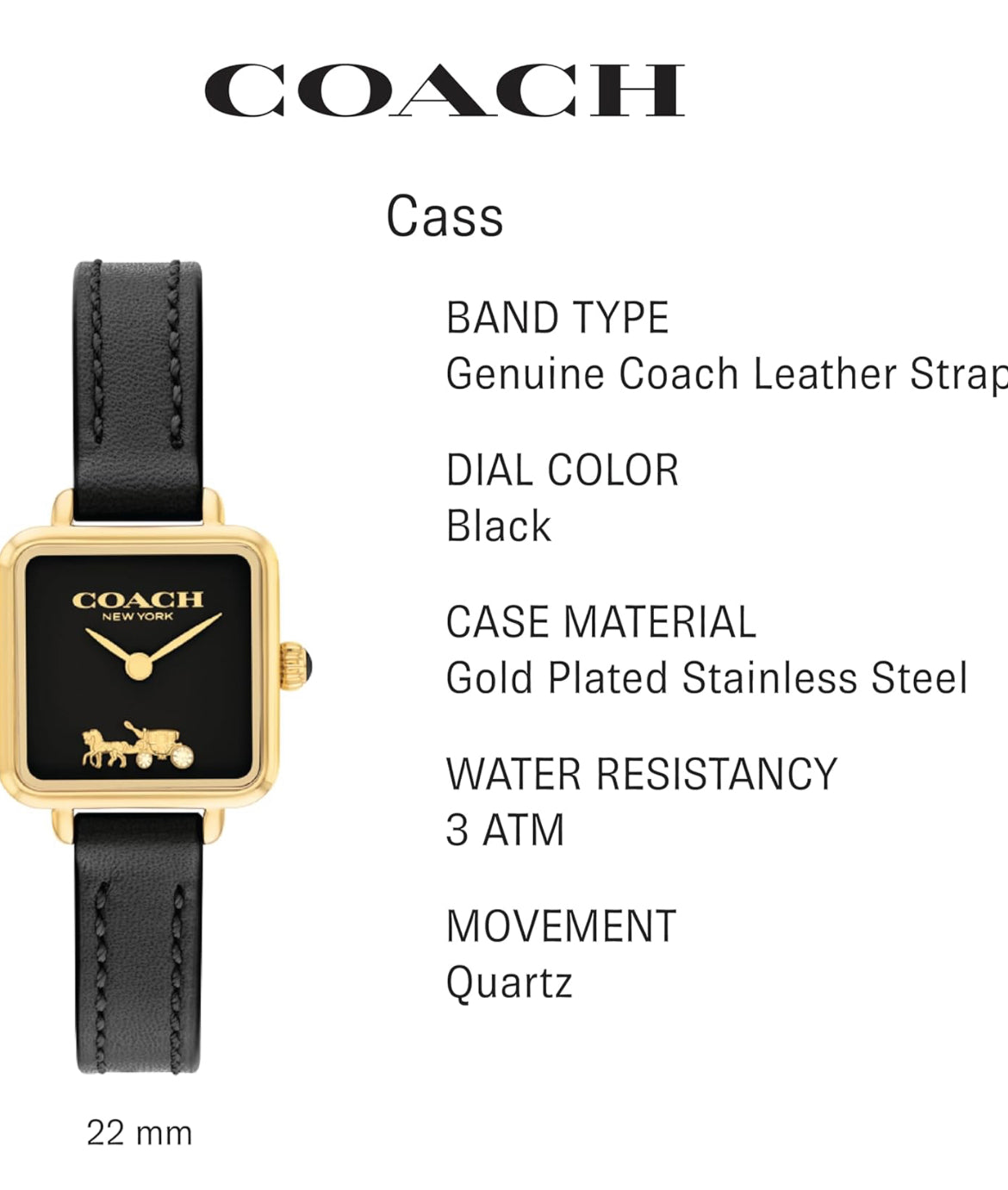 Coach Cass Classic Leather Square Watch