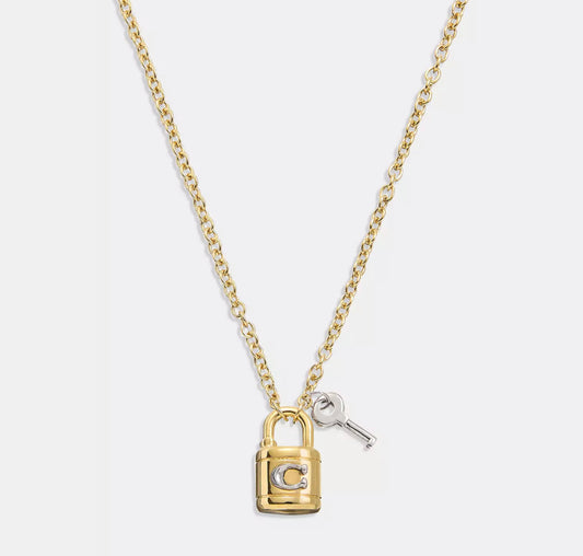 Coach Signature Padlock And Key Necklace