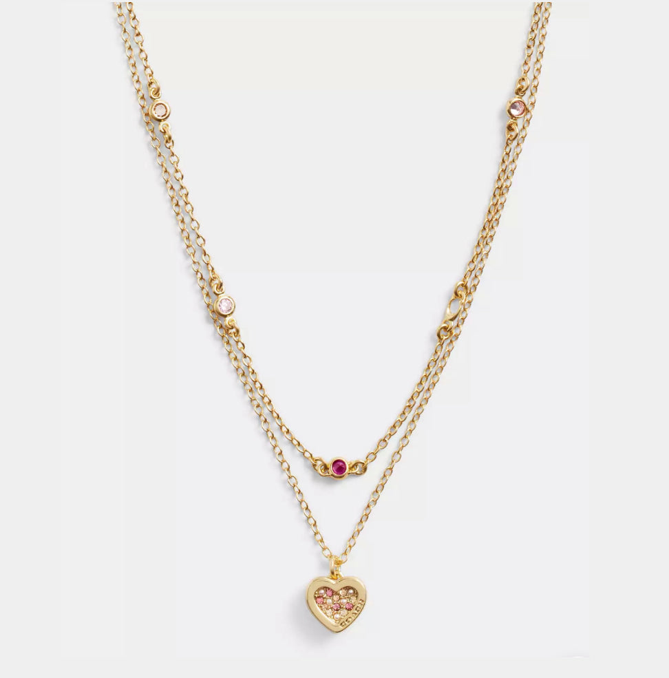 Coach Pavé Heart Layered Necklace