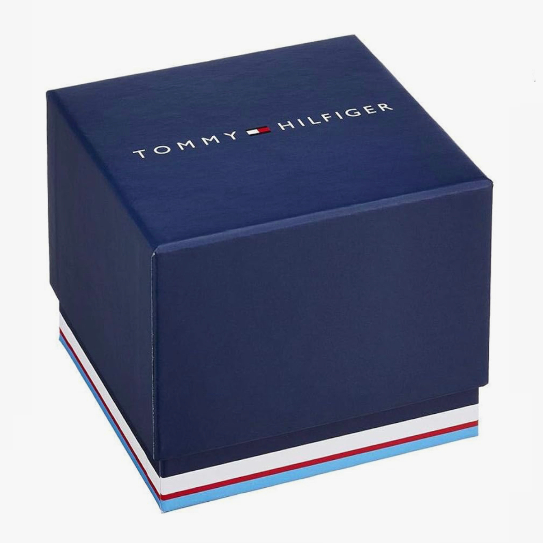 Tommy Hilfiger Sporty Watch with Index Design on White Leather Strap