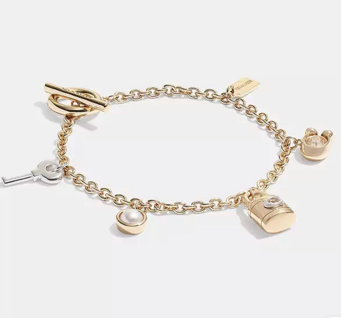 Coach Signature Padlock And Key Charm Bracelet