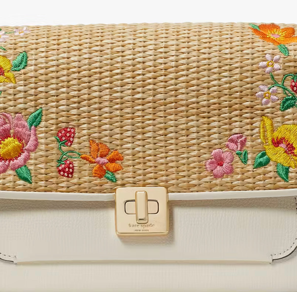 Kate Spade New York Phoebe Embroidered Straw Flap Crossbody