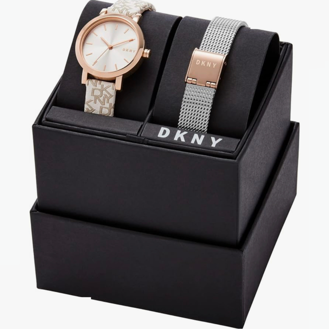 DKNY Rose Gold Tone Interchangeable Watch Gift Set With Two Bands