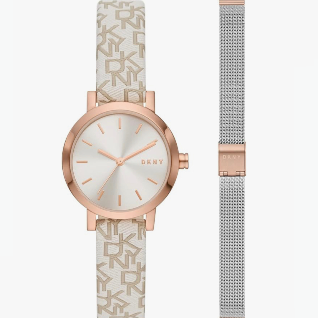 DKNY Rose Gold Tone Interchangeable Watch Gift Set With Two Bands