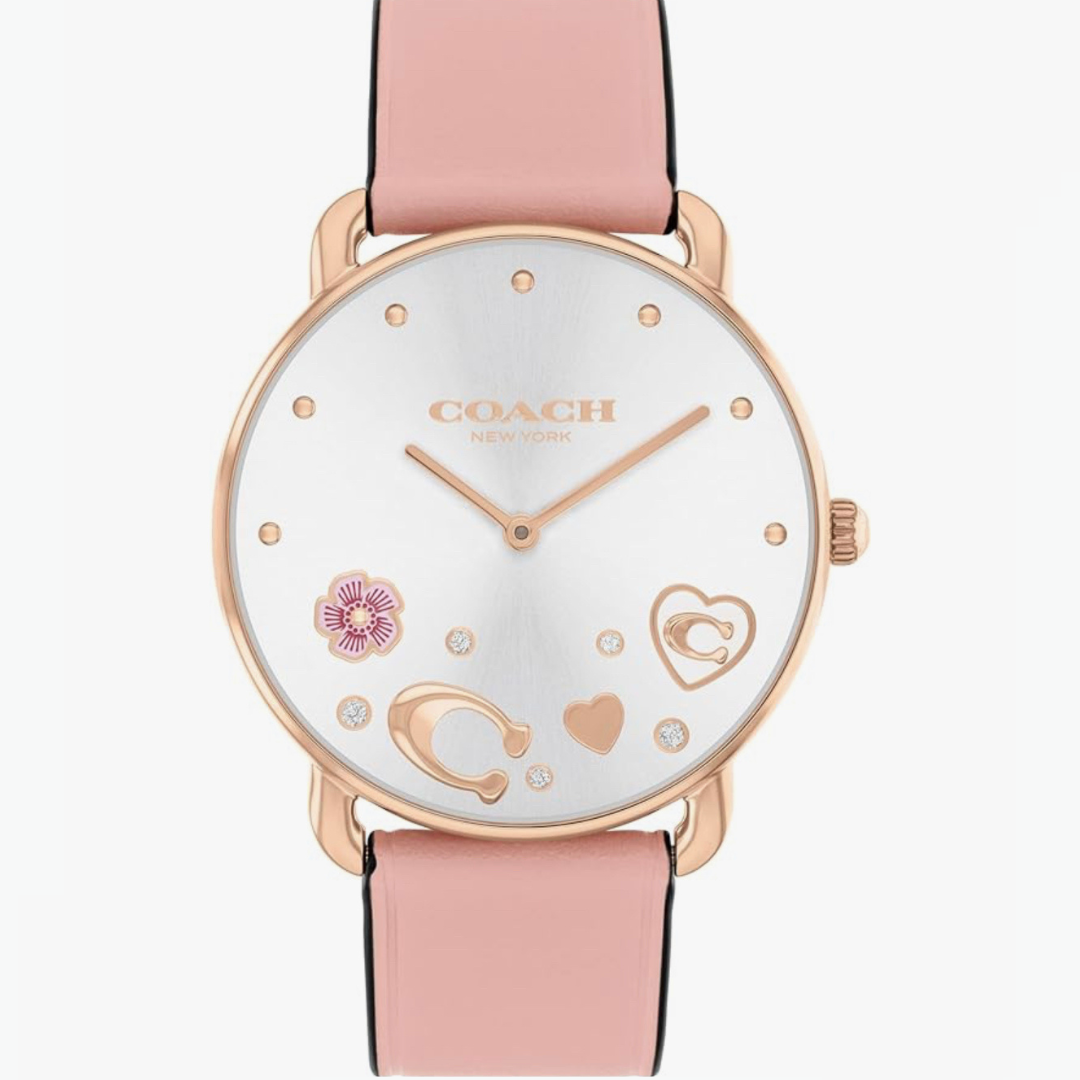 Coach Rose Gold Tone Watch With Fashionable Charms in The Dial and a Light Pink Leather Strap