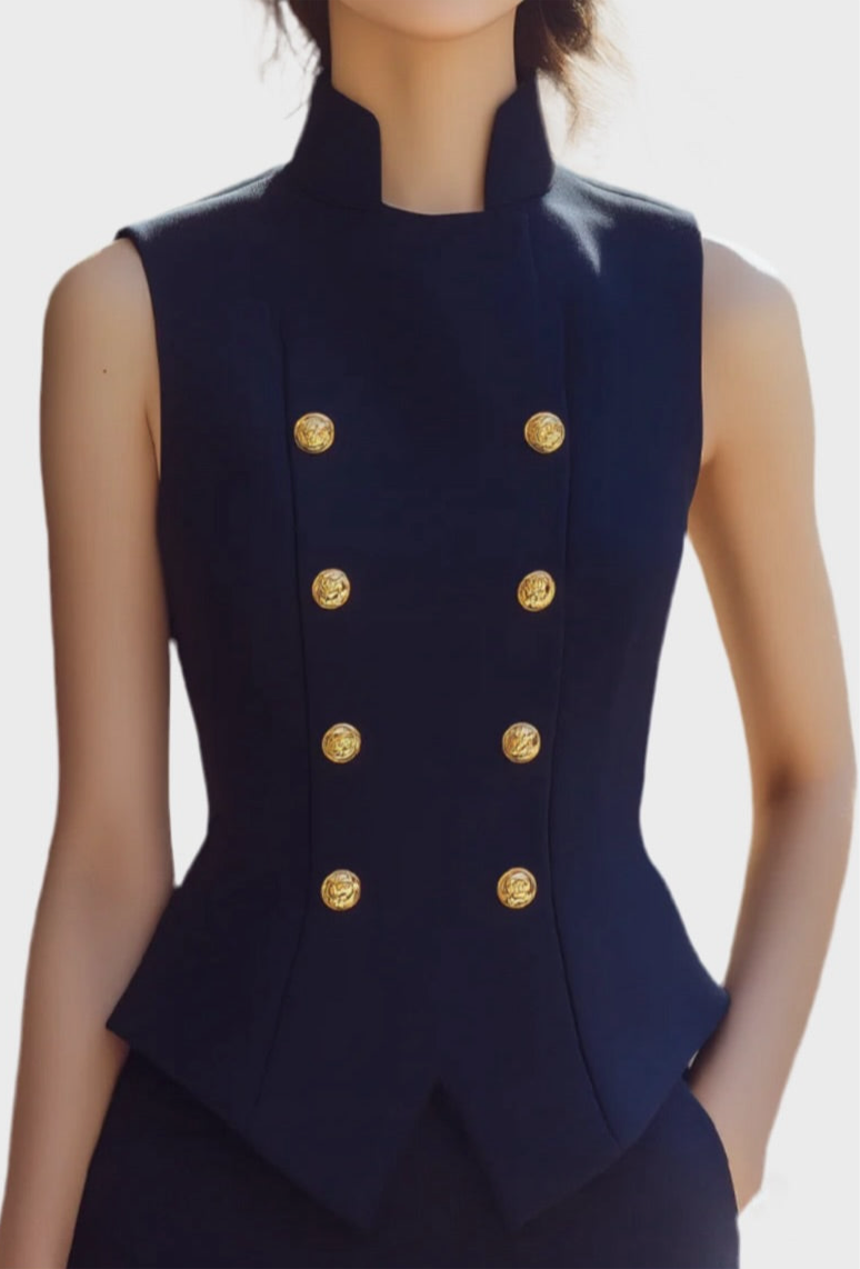 Sculpted High Collar Vest