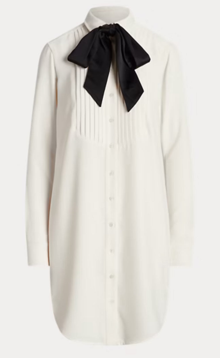 Ralph Lauren Tie-Neck Georgette Shirtdress