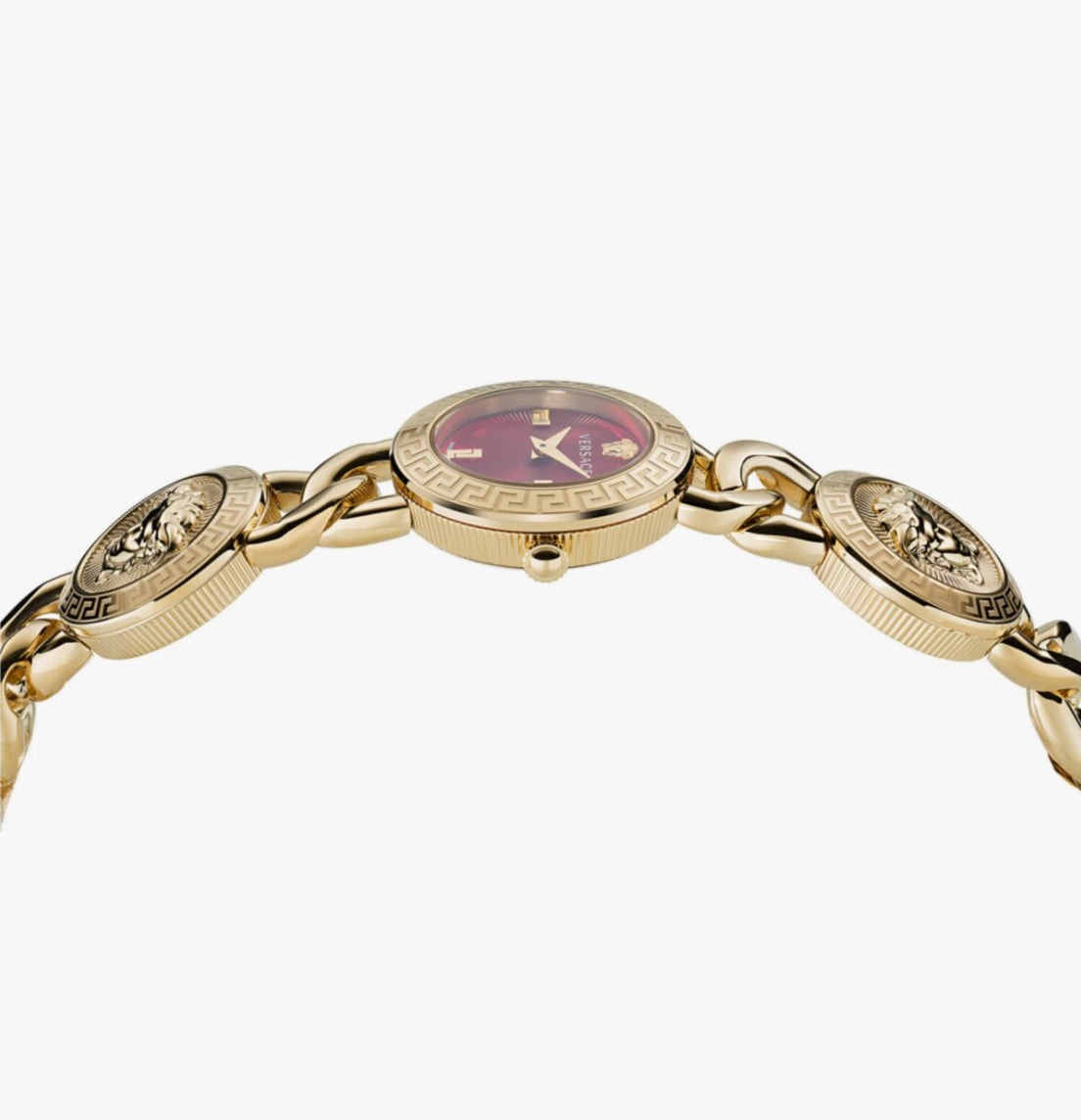 Versace Stud Icon Watch Gold Tone Bracelet and Case + Red Dial