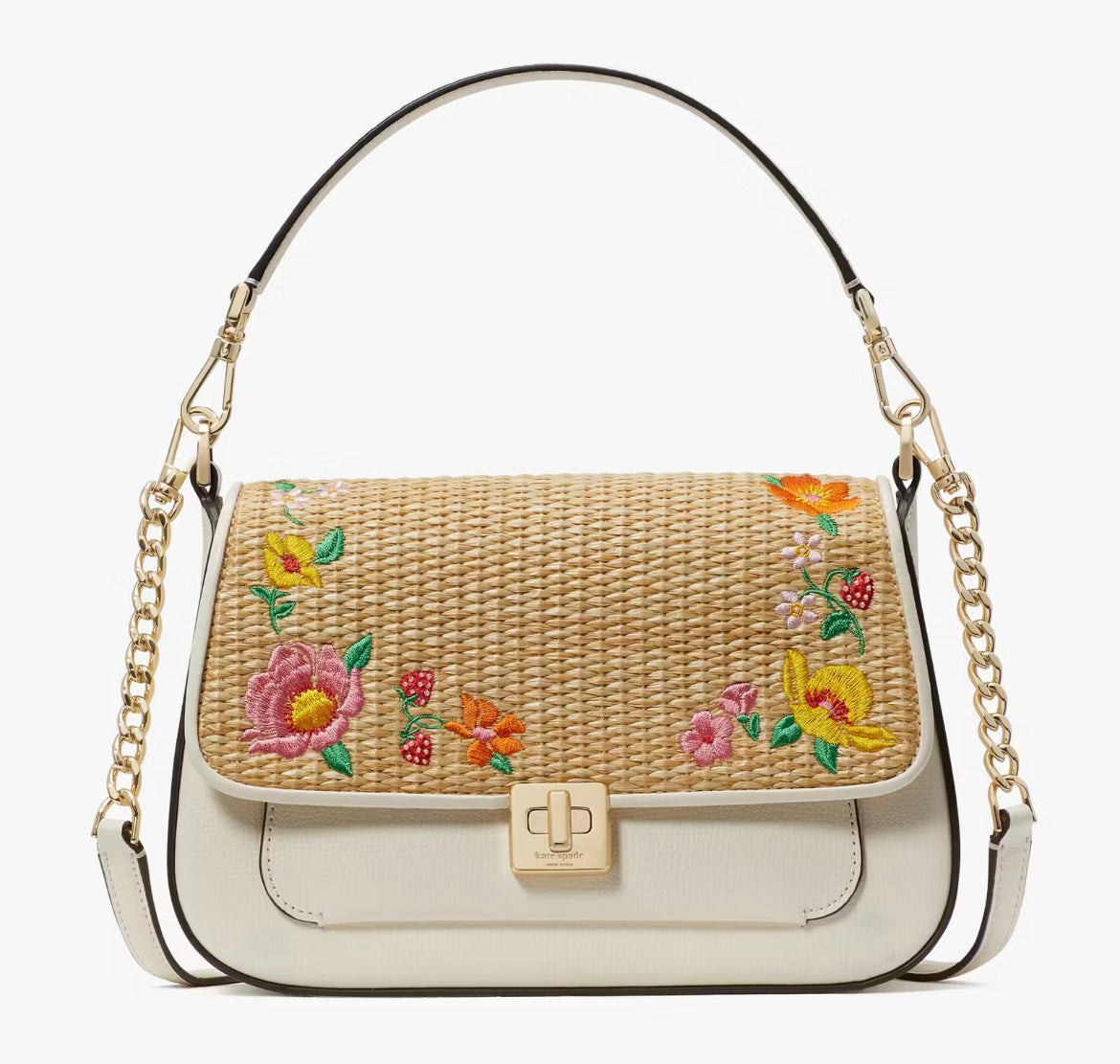 Kate Spade New York Phoebe Embroidered Straw Flap Crossbody