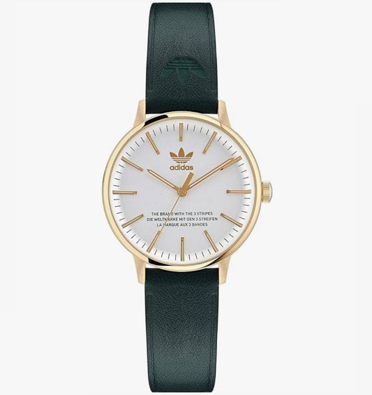 adidas White Dial Watch With Green Eco-Leather Strap