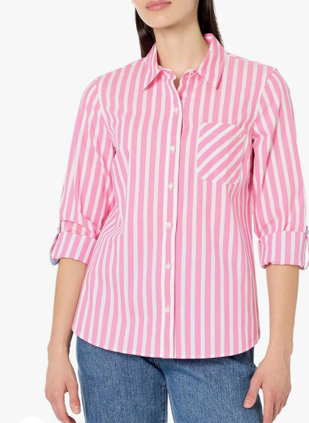 Nautica Women's Button Front Long Sleeve Roll Tab Shirt