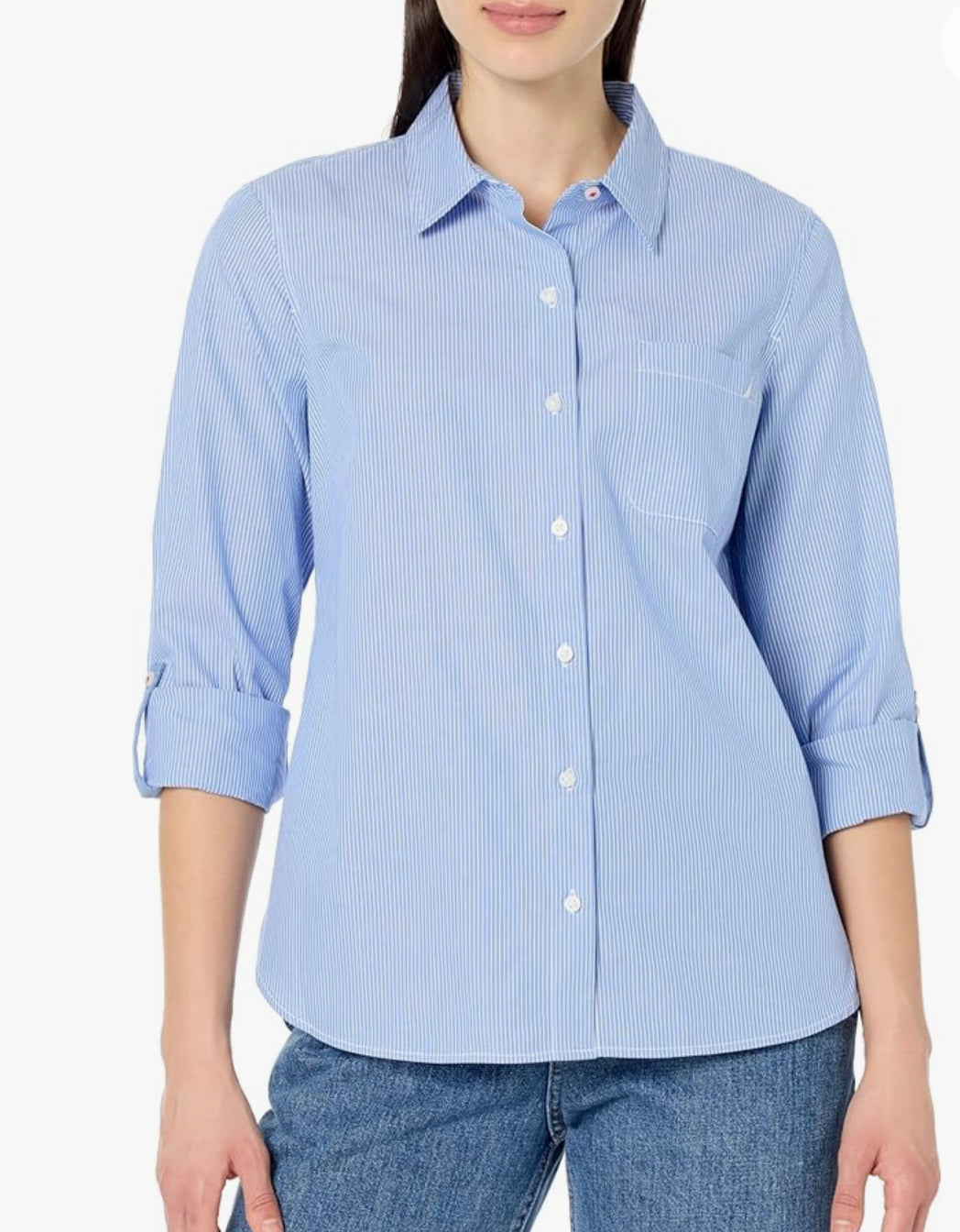 Nautica Women's Button Front Long Sleeve Roll Tab Shirt