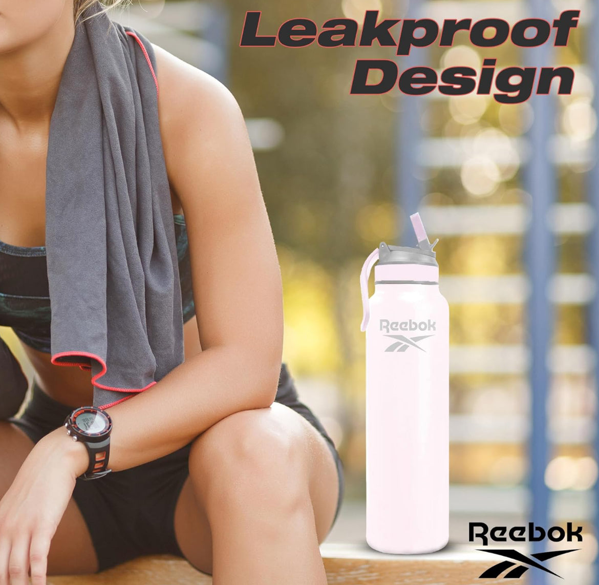 Reebok Lifestyle Stainless Steel Water Bottle - Insulated Water Bottle 32 oz With Straw, BPA Free