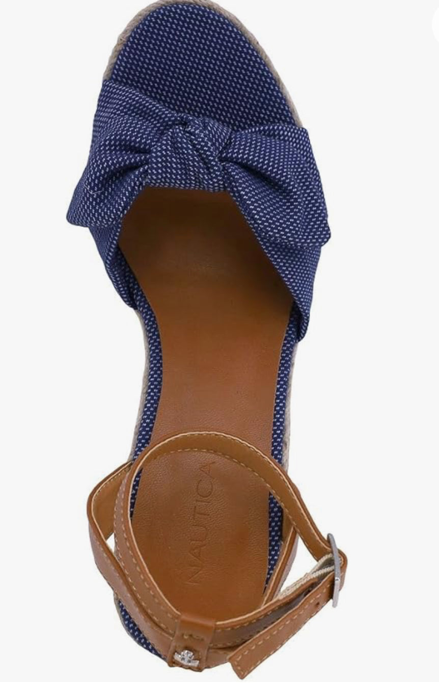 NAUTICA Women's Espadrille Wedge Sandals with Elegant Knotty Bow Detail