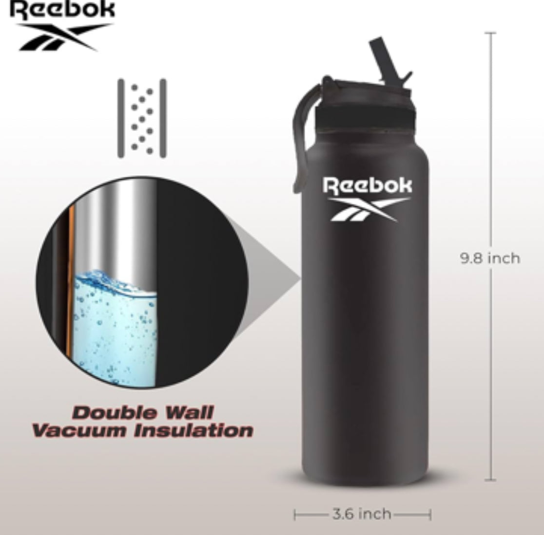 Reebok Lifestyle Stainless Steel Water Bottle - Insulated Water Bottle 32 oz With Straw, BPA Free