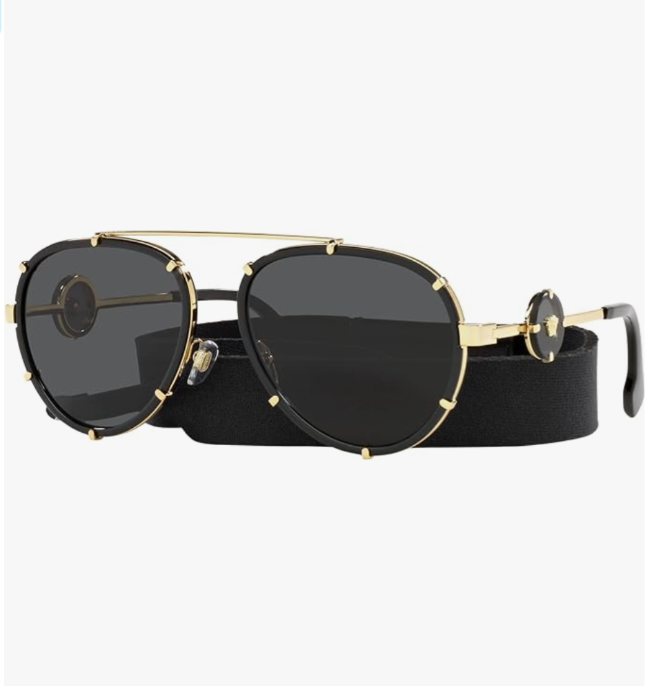 Versace Black Aviator Sunglasses With Gold Accents