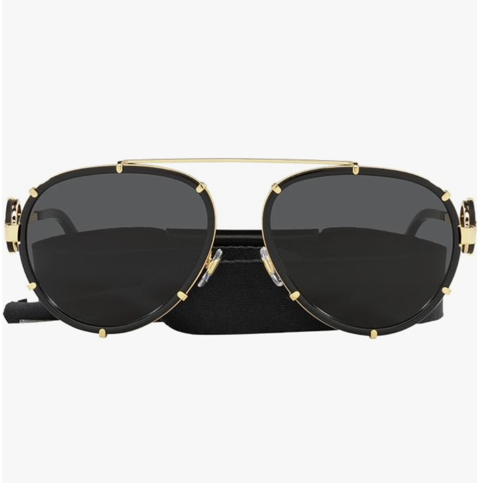 Versace Black Aviator Sunglasses With Gold Accents