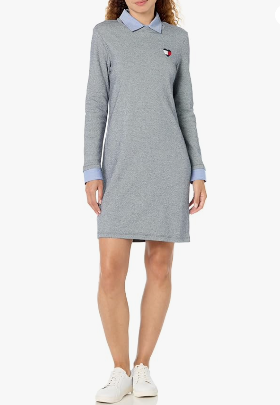 Tommy Hilfiger Long Sleeve Collared Dress With Heart Shaped Logo